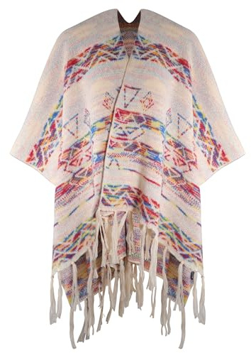ZLYC Cardigan invernale da donna, reversibile, lavorato a maglia, in finto cashmere, mantelle con frange, scialle, coperta avvolgente maglione, Fantasia Beige, taglia unica
