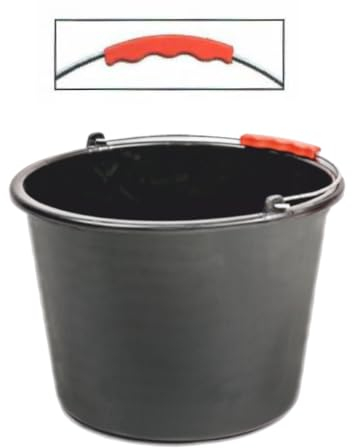 Seau de Construction 20 Litres Avec Graduation - à Mortier et à Eau pour Chantier et Jardin - Poignée Rouge Confortable - 1 Pièce