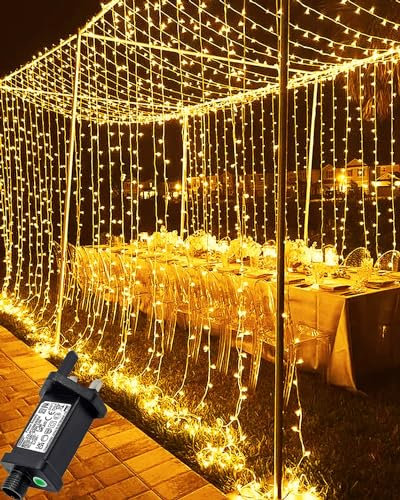 Yomistar Curtain Lights 6m x 3m 600 LED Curtain Fairy Lights Plug in, 8 Modes Christmas Curtain Lights Waterproof Hanging Fairy Lights Waterfall Lights for Wall Party Wedding Window