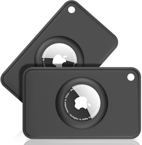 Lot de 2 porte-cartes Airtag - Porte-cartes fin en silicone pour Apple Airtag - Porte-cartes ultra fin pour sacs à main, sacs à dos et pochettes
