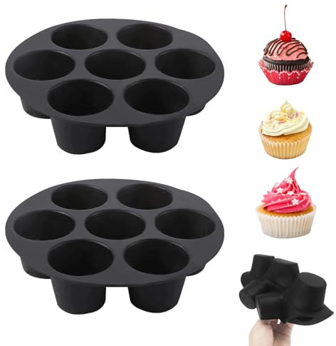 FOSDICK 2 Pezzi Teglia Muffin Con 7 Cavità, Stampo in Silicone Antiaderente, Riutilizzabile per Brownies, Budini (Nero)