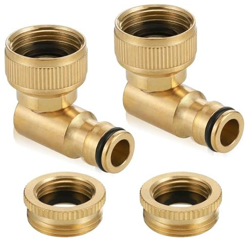 Casenly Connecteur de Robinet en Laiton Jardin 2PCS Raccords de Robinet Coudés en Laiton 1/2 et 3/4 Filetage Femelle Angle 90°, Connecteur de Tuyau Rotatif à 360°, Adaptateur de Robinet Fileté d'eau