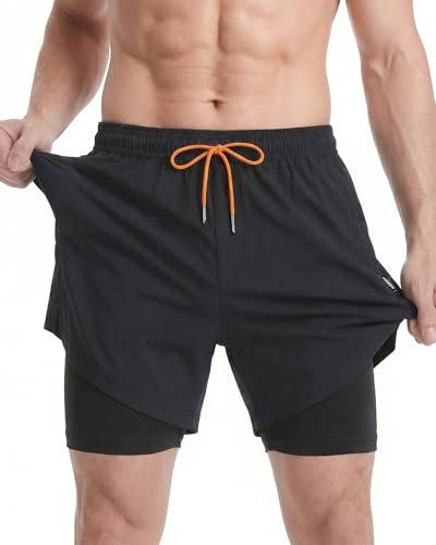 MaaMgic Mens Swimming Shorts 2-in-1 Quick Dry 4-Way Stretch Swim Trunks