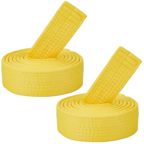 CREATCABIN 2 cinturón de Karate Amarillo de Poliéster para Artes Marciales, Cinturón de Judo, Jiu-Jitsu, TKD, Aikido, Uniforme de Clasificación, Largo, Suave, Universal, de Taekwondo para Hombres Y Mu