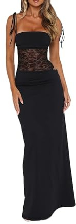 Generico Abito Lungo Avvolgente con Spalline in Pizzo e Inserti in Vita da Donna con Spalline Sottili per Serate o Feste