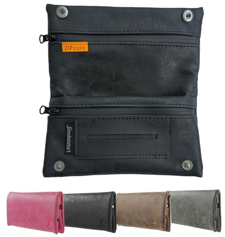 Smokeshirt 2025 Tobacco Pouch Zipcure Aroma Closure for Fresh Tobacco Tobacco Bag All Papers Used Leather Look (Black)