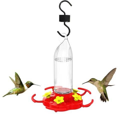 Dispensador de comida grande para pájaros silvestres para colgar, 470 ml, decoración de jardín con protección contra hormigas, ganchos 5 orificios de llenado, dispensador de néctar para observar aves