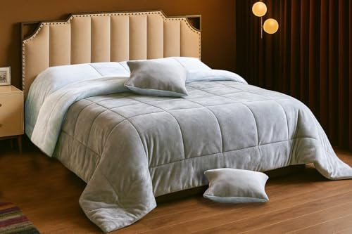 Viterbo Biancheria Piumone Trapunta In Morbido E Soffice Coral Cinigliata Double Face Con 1 Cuscino Made In Italy (Grigio/Grigio Scuro, Singolo, (180x260CM))