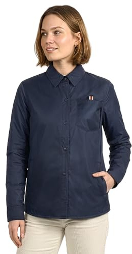PERLETTI Giacca Camicia Impermeabile Antivento Donna - Interno Trapuntato Leggera Versatile con Bottoni e Tasche - Giubbino Antipioggia Overshirt Morbido e Ripiegabile Taschino Interno (S, Blu)