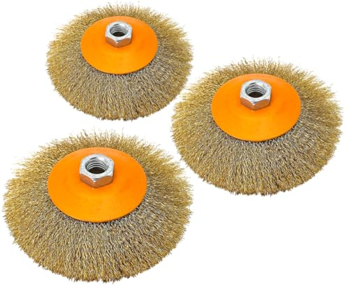 HERO Drahtbürsten Set 3 Stück Drahtbürste 125 mm M14 – PROFI Rundbürste Kegelbürste Scheibenbürste Stahldrahtbürste / aus gewelltem Stahldraht zum Entfernen von Rost/Farbe/Lack für Winkelschleifer
