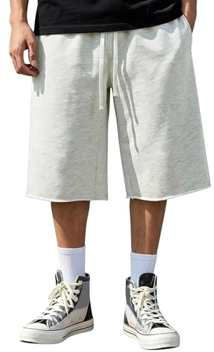 LVCBL Men's 3/4 Length Shorts Cotton Casual Capri Baggy Sweat Shorts Cropped Loose Fit Gym Trousers