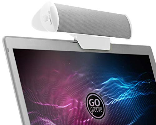 GOgroove SonaVERSE Altavoces USB para Computadora Portátil - Mini Barra De Sonido Alimentada por USB con Diseño De Altavoz Externo con Clip para Monitor, Un Cable para Audio Y Alimentación (Blanco)