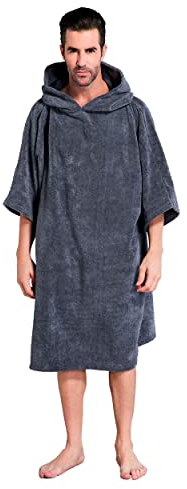 Winthome Ärmelloser Wickel-Bademantel mit Tasche, Surf-Poncho-Handtuch (grau)