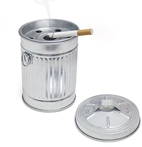 Balvi Cendrier Garbage en forme de poubelle Avec couvercle Métal galvanisé 13cm