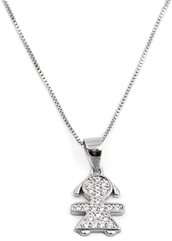 Damiano Argenti Collana con Ciondolo Bebè Girl in Argento 925 e Zirconia Bianca, Gioiello per la Mamma di una Bambina o per una Donna in Dolce attesa