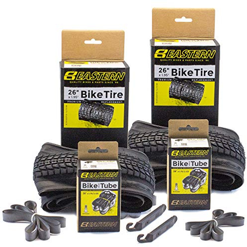 Eastern Bikes Premium Upgrade 26 x 1.95 Inch Tire and Tube Repair Kit with Inner Tubes & Tools. Fits Bicycles with 26 x 1.75 or 26 x 2.125 Rim or Wheels.