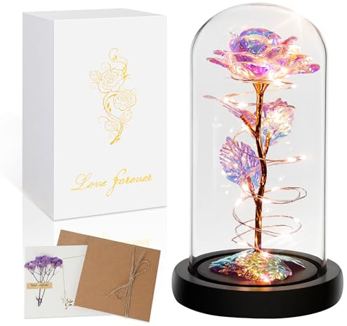Childom Mothers Day Mom Gifts for Mom,Birthday Gifts for Women Moms Grandma,Flowers for Delivery Prime,Colorful Light Up Rose in A Glass Dome,Anniversary Valentines Roses Gift for Her Wife Daughter