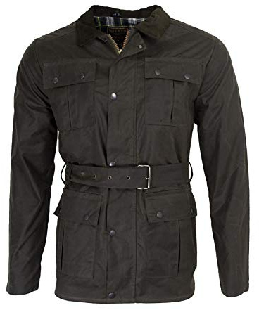 WALKER AND HAWKES - Giacca Cerata in Stile Motociclista - Impermeabile - con Cintura e 4 Tasche - Uomo - Verde Oliva - 2X-Large