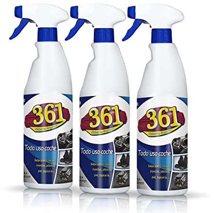 Sisbrill 361 Todo Uso Coche - Limpiador de Asientos, Tapicería, Salpicadero, Cuero, Mosquitos - Interior y Exterior del coche - Pack 3 Unidades