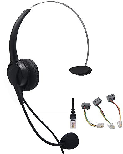 Powertool RJ11 - Auriculares de teléfono para centro de llamadas de oficina, llamadas de voz, chat, auriculares con micrófono con cancelación de ruido para teléfonos celulares y portátiles