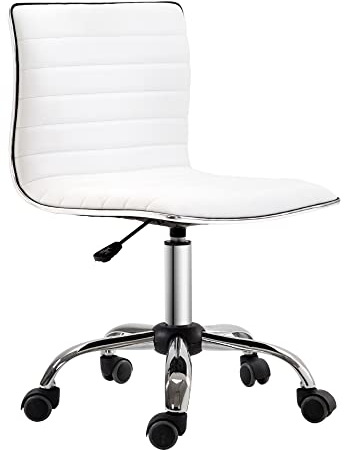 HOMCOM Homeoffice Stuhl Schreibtischstuhl aus Kunstleder Höhenverstellbar Drehstuhl bis 120 kg belastbar, Schminkstuhl für Arbeitszimmer, Schlafzimmer, Weiß
