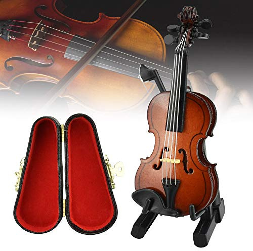 CODIRATO Mini Modèle de Violon Miniature en Bois Instruments de Musique avec Arc et Étui Cadeau Instrument Miniature Décoration de la Maison pour Maison Bureau Cadeau d'anniversaire(Marron)