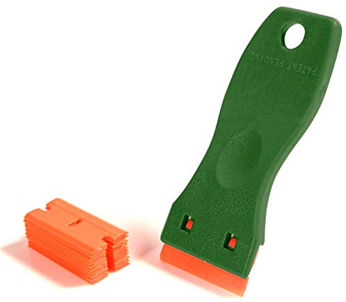 CANOPUS (Vert) Verre Grattoir, Grattoir Plastique, Grattoir de Rasoir en Double Tranchant en Plastique avec 10 pcs Lames pour enlever les étiquettes, a Colle, la peinture Autocollants et décalcomanies