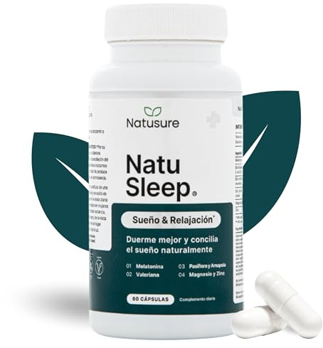NATUSURE NatuSleep 60 Cápsulas – Suplemento para Dormir con Melatonina, Valeriana, Pasiflora, Amapola Californiana, Zinc y Magnesio – Soporte Natural para Conciliar el Sueño y Descanso Reparador