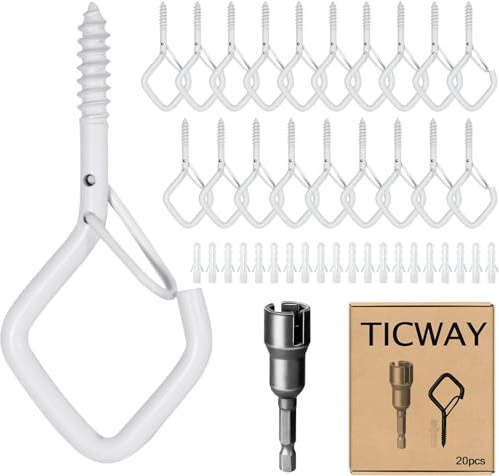 Ticway Ceiling Screw Hooks for Hanging Plants, Safety Buckle, 20 Pcs