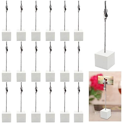 20 Stück Fotohalter mit Klammern, Memo Clip Halter, Bildhalter mit Clips, Vertikaler Notiz/Fotohalter, Fotowürfel für Bilder, Weiß