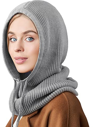 DRESHOW Sombreros de Invierno para Las Mujeres Pasamontañas de Punto Beanie Skull Cap Con Cordón Cálido Sombrero con Capucha Bufanda