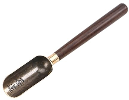 Milageto Cuillère à thé Chinoise Kung Fu, cuillère à thé, Accessoire à thé en Laiton, décoration Multifonction, Manche en Bois, cuillère à mesurer Le thé en, Un