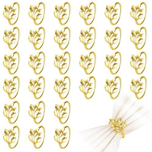 Gold Leaf Napkin Rings Set, 30 Pcs Metal Napkin Ring Holders Buckles for Table Decorations, Napkin Holders for Cloth Napkins Adornment for Wedding Thanksgiving Christmas Dinner Party (gold, 1.7inch)