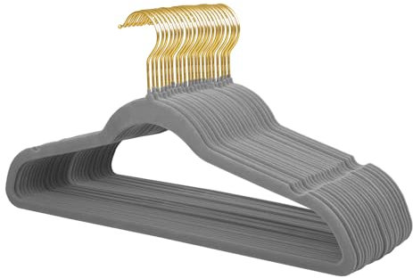 ManGotree 22 Pack Samtbügel mit 360° drehbarem Goldhaken, rutschfeste Filz-Anzugbügel, ultradünne, platzsparende Kleiderbügel für Mantel, Anzug, Hemd, Kleid, Hose (Grau)