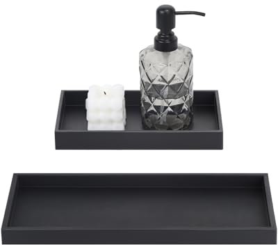 EXELCO 30+20cm Badzimmer Deko Tablett Schwarz Bad Dekotablett Klein Silikon Schmuckschale Kerzentablett Rechteckig Ablageschale Badezimmertablett für Schmuck Kerzen Handtuch Waschtisch Badewanne