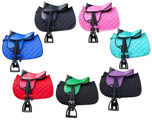 Brama West Ensemble de selle pour enfant Shetty « My Little Pony » | Selle pour poney shetty cheval en bois cheval en peluche | avec couverture de selle, sangle de selle, étrier et étrivière - Selle