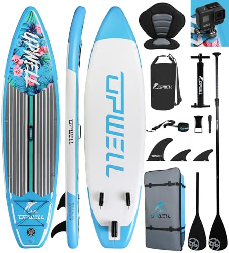 UPWELL 320x81x15cm Table Sup Gonflable avec Siège Adultes Surf Gonflable Stand Up Paddle Board, Native Floral