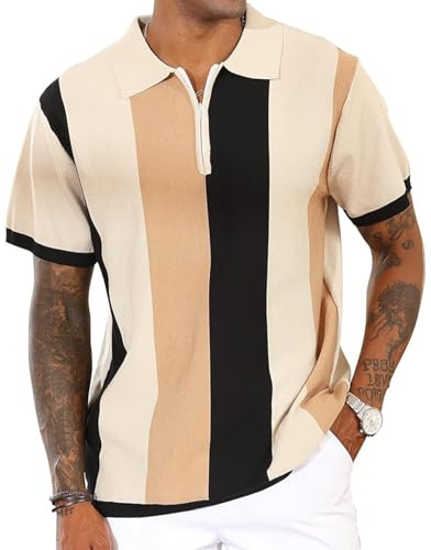 Polo tendance pour homme - Style vintage - Rayé - Chemises de golf décontractées à manches longues