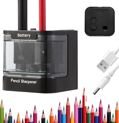 Elektrischer Spitzer, Doppelloch Automatischer Anspitzer für 6-8mm und 9-12mm, Batterie-/USB-betrieben, für Bleistifte, Buntstifte und Wachsmalstifte (Schwarz)