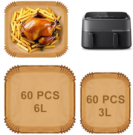 120 stycken bakpapper för Philips Airfryer Dual Basket 3000-serien 6L/3L, för varmluftsfritös, vattentät oljesäker bakpapper Airfryer för varmluftsfritös, mikrovågsugn
