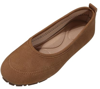 Xbemkste Bailarinas para mujer, punta cuadrada, zapatilla plana, suela suave, ligera, talla grande, zapatos para mujer, marrón, 37.5 EU