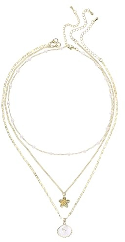 Mikovivi 3pz Regolabile Set di Collana Perle Conchiglia, Oro Fiore Collane Perle Conchiglia Elegante Gioielli Conchiglie Estivi Accessori per il Collo da Spiaggia per Donne
