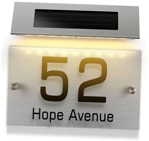 LOORGVEL Lampada Solare per Numero Civico da Esterno con Pannello Acrilico LED a Due Toni Illuminazione Indirizzo Casa Visibile Notturna per Giardino Cortile