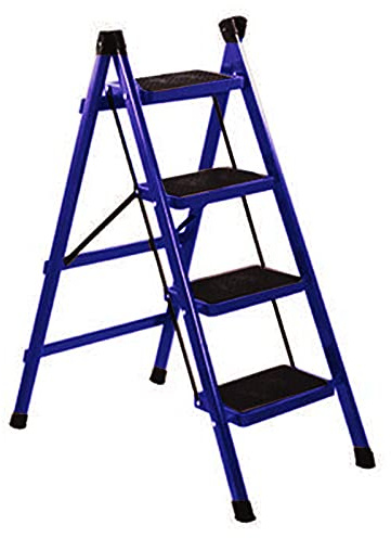 Escabeau télescopique pliable à 4 marches en métal robuste avec large pédale pour un usage domestique Design compact et portable pour un rangement facile et sécurisé