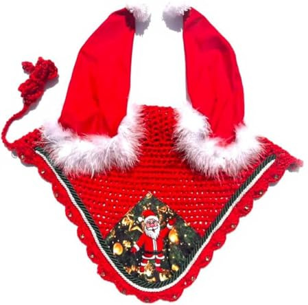 Máscara de mosca navideña/gorro de oreja de Papá Noel para caballos (Papá Noel sublimado, mazorca)