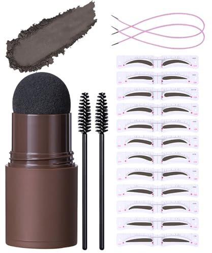 Ögonbrynspulder stämpelset – vattentät och långvarig ögonbrynsfärg puder makeup med 12 ögonbrynsmallar – snabb formning och färgning, lämplig för nybörjare (#04 svartbrun)