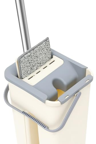 Golvmopp-set med plattmopp och mopphink, golvrengöringssystem med mopp, hink och 10 dukar, moppset för rengöring av golv och väggar, mopp för våt- och torranvändning