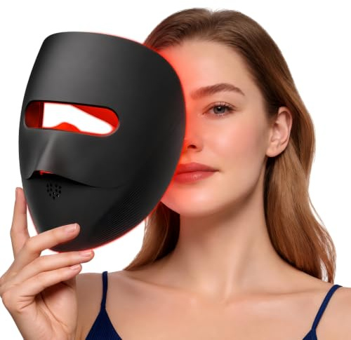 VRAIKO 9D LED-ansiktsmask | Röd ljusterapimask med 4 lägen, 328 lysdioder, 3D-luftflödesdesign och ljuslås för ultrakomfort ansiktsspa | Premium skönhetsgåvor för kvinnor män (Svart)