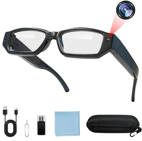 Kaelera Cámara Espía Gafas, 16GB Mini Camara Oculta Camuflada 1080P HD, Gafas con Camara Deporte DV Cámara de Acción para Tomar Foto y Video para Reuniones, Viajes, Deportes