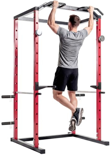 SPORTNOW Jaula de Potencia Musculación, Rack para Sentadillas, Carga 460 kg | Barra de Dominadas, Estación de Fondos Ajustable en Altura, Soporte de Barra Regulable, para Casa Gimnasio